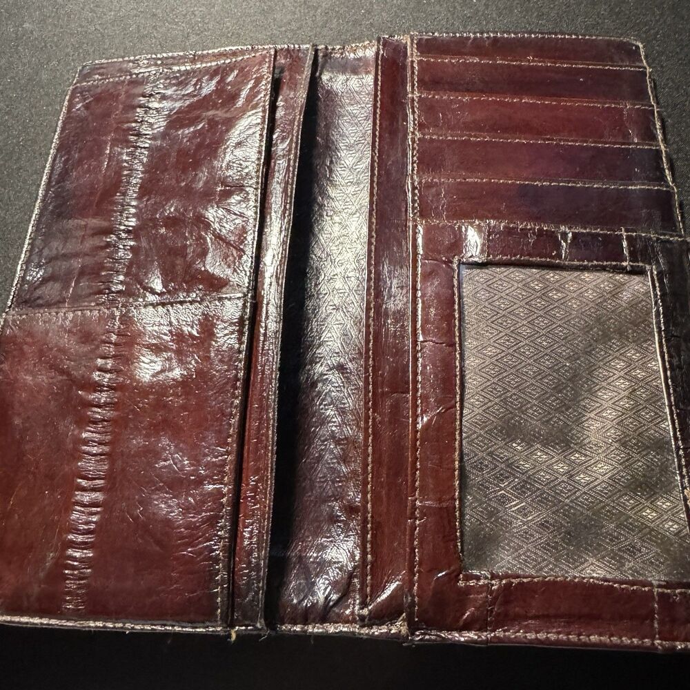 Vintage Eel Skin Leather Long Checkbook Wallet